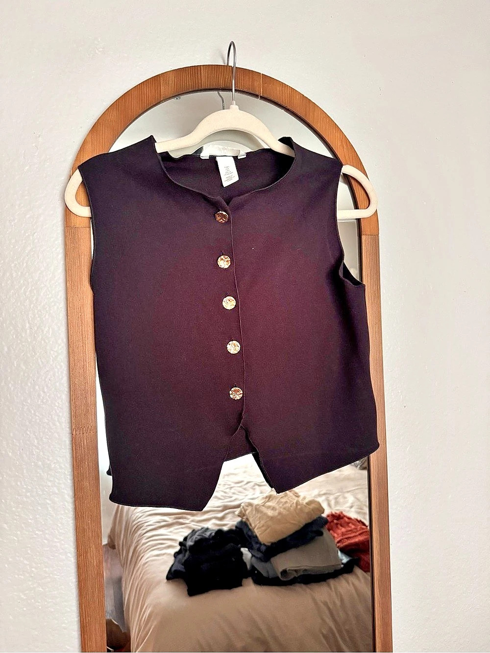 Button-Front Black Tank Top Like New